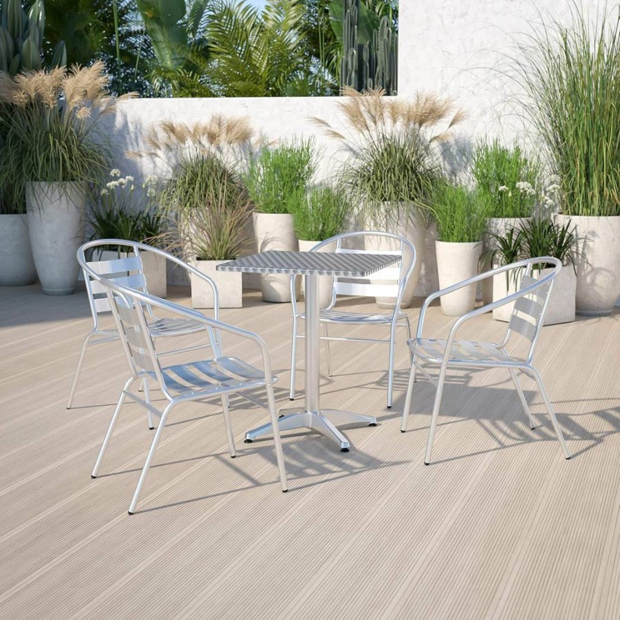 Flash Furniture Lila Commercial Stackable Aluminum Chair with Triple Slat Back - Indoor Outdoor Dining Chair for Restaurant, Cafe, and Patio