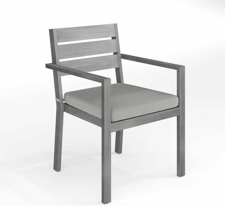 Martha Stewart Bedford 2-Piece Stackable Aluminum Patio Chair Set with Woodgrain Finish & Gray All-Weather Cushions for Indoor-Outdoor Use