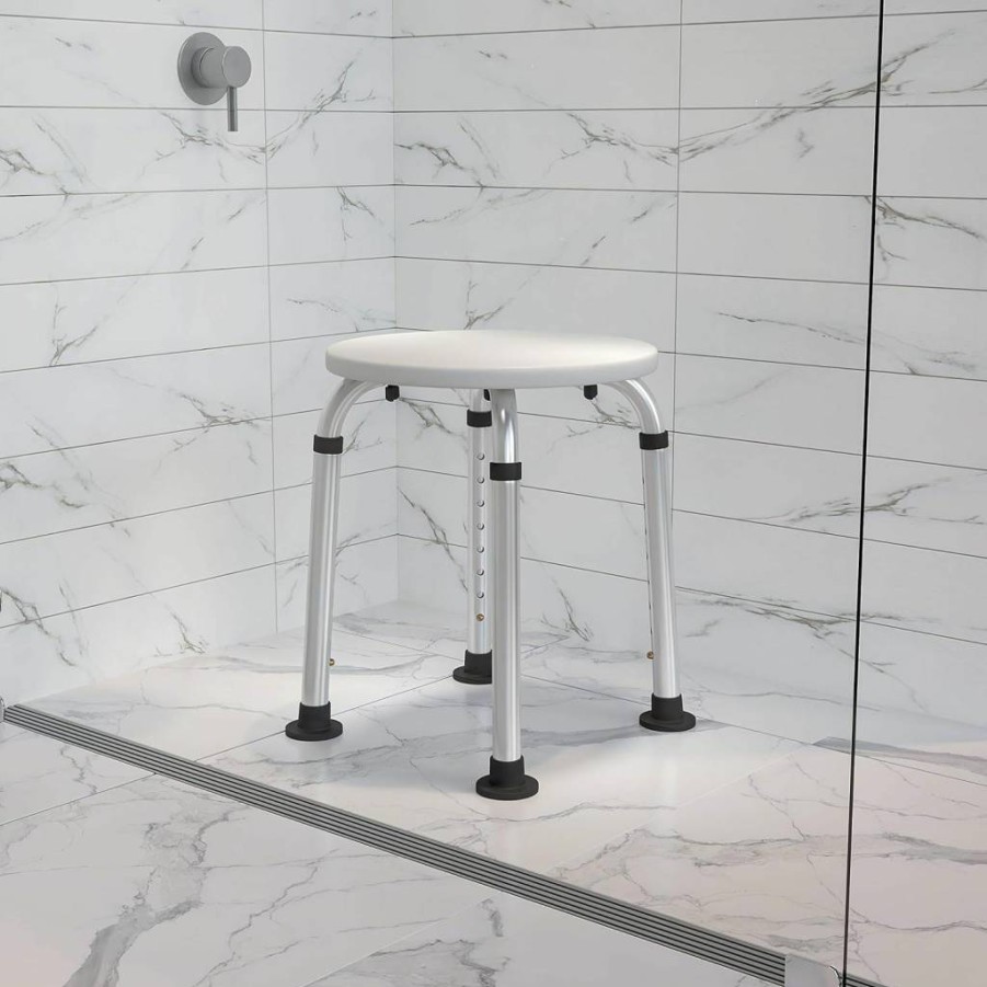 Flash Furniture Hercules Adjustable Height Anti-Slip Shower Chair - White Medical Bath Seat