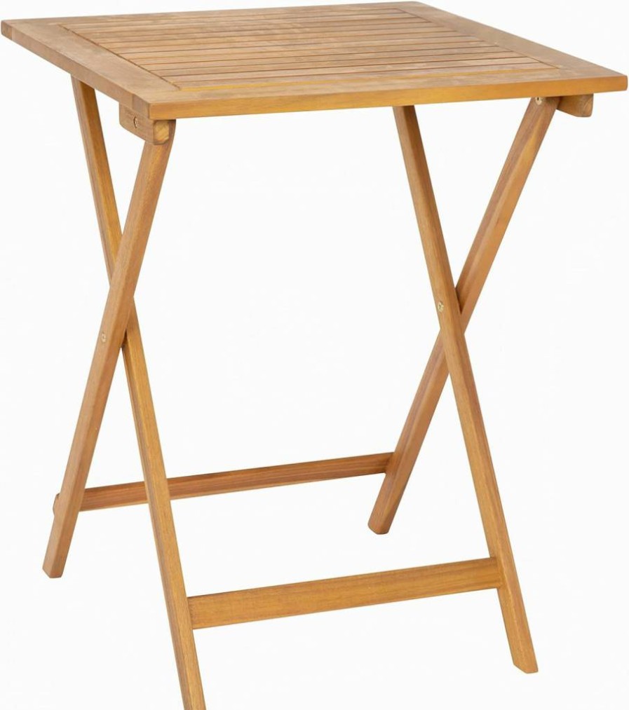 Flash Furniture 24" Square Acacia Wood Folding Patio Table - Natural Finish, Slatted Top, X-Shaped Frame - Portable for Porch, Patio, Sunroom