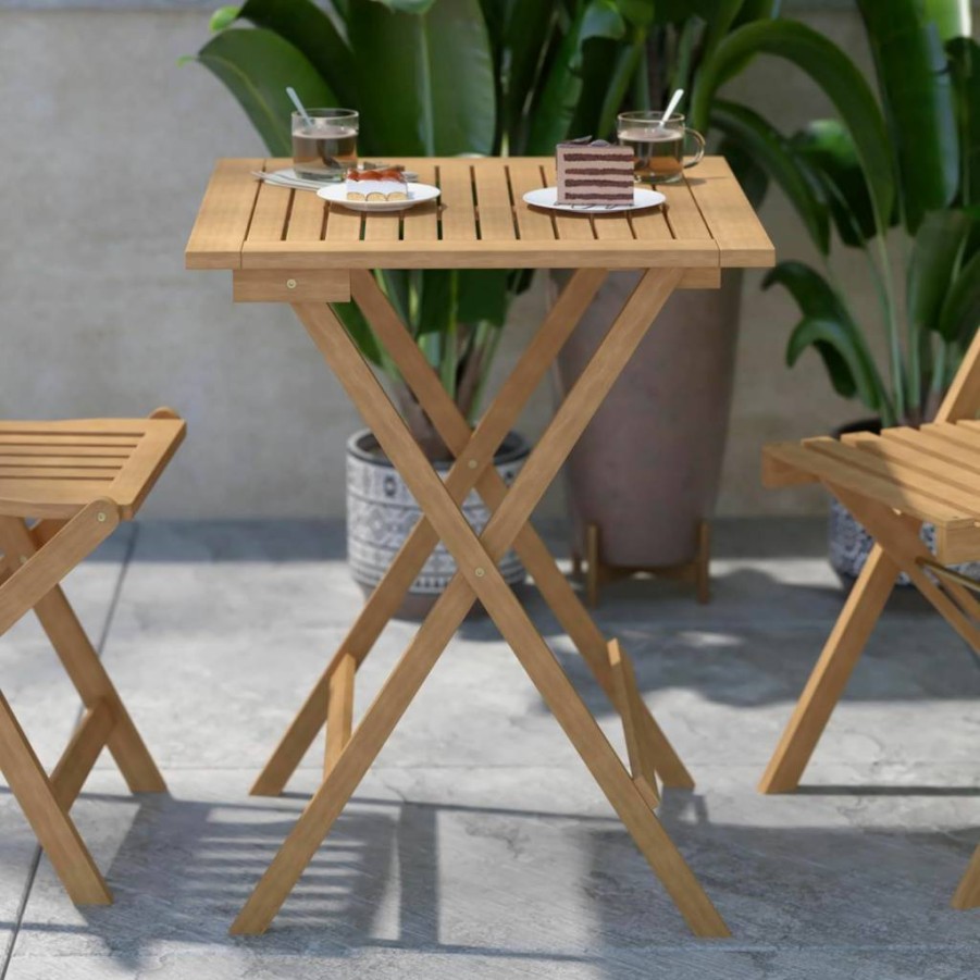 Flash Furniture 24" Square Acacia Wood Folding Patio Table - Natural Finish, Slatted Top, X-Shaped Frame - Portable for Porch, Patio, Sunroom