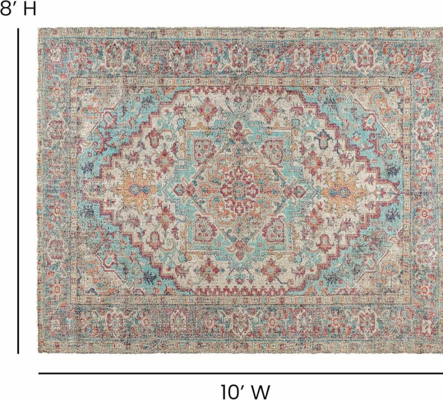 Flash Furniture Katherine Vintage Medallion Blue Polyester Area Rug - 5' x 7' - Distressed Medallion Pattern, Soft Textured Finish, Multi-Tone Design