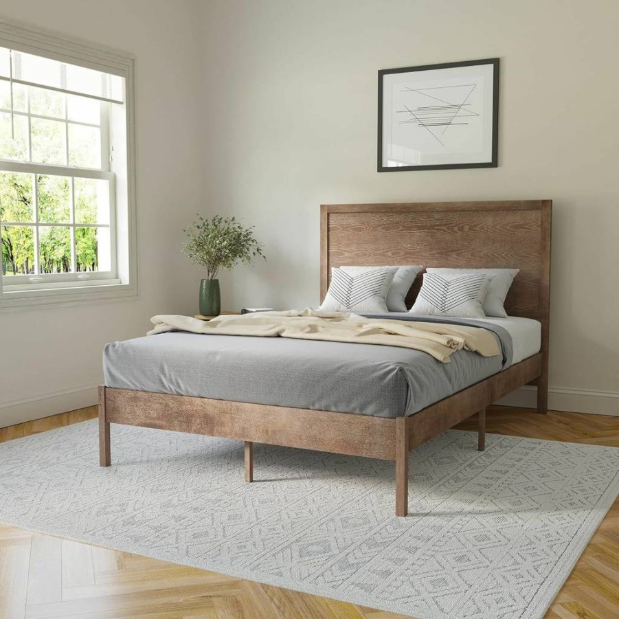 Flash Furniture Asher Full Size Solid Wood Bed with Headboard, Light Brown Wooden Platform Bed Frame, No Box Spring Required