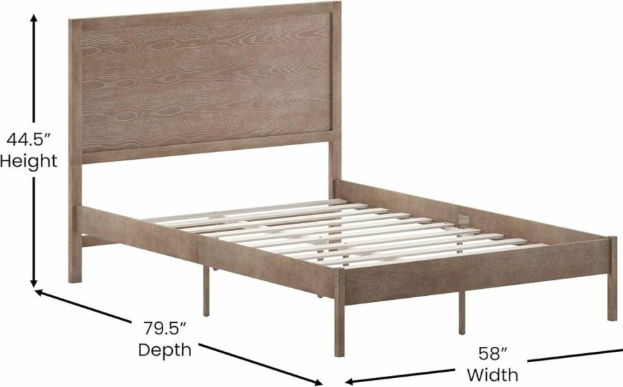 Flash Furniture Asher Full Size Solid Wood Bed with Headboard, Light Brown Wooden Platform Bed Frame, No Box Spring Required
