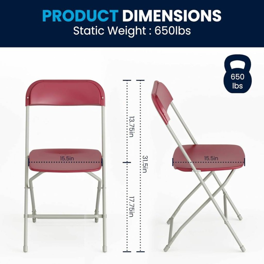 Flash Furniture Hercules 10-Pack Heavy-Duty Black Plastic Folding Chairs, 650lb Capacity Stackable Indoor/Outdoor Commercial Chairs