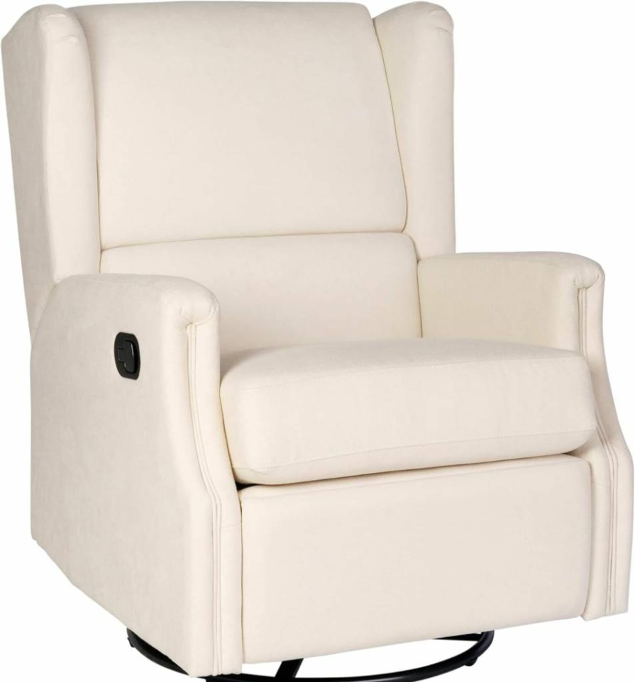 Flash Furniture Omma 360 Swivel Glider Recliner Chair - Manual Wingback Rocker with Upholstered Cream Fabric for Living Room, Bedroom, Nursery