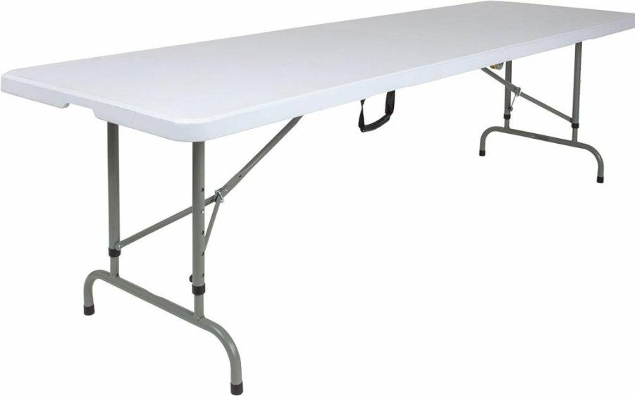 Flash Furniture 8ft White Bi-Fold Rectangular Plastic Folding Table with Handle for Indoor & Outdoor Events