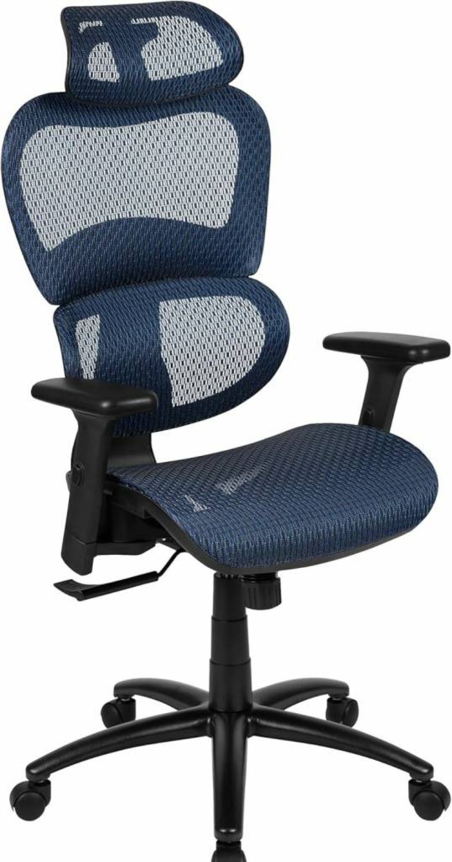 Flash Furniture Ergonomic Mesh Office Chair with Synchro-Tilt, Adjustable Headrest, Lumbar Support & Pivot Arms - Blue
