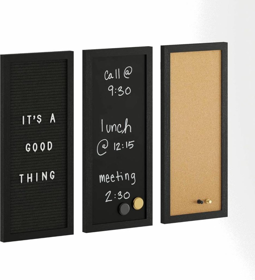 Martha Stewart Everette 18" x 24" Cork Board, Chalkboard & Letter Board Set with Push Pins, Magnets, Liquid Chalk & Letters - White Woodgrain Frame