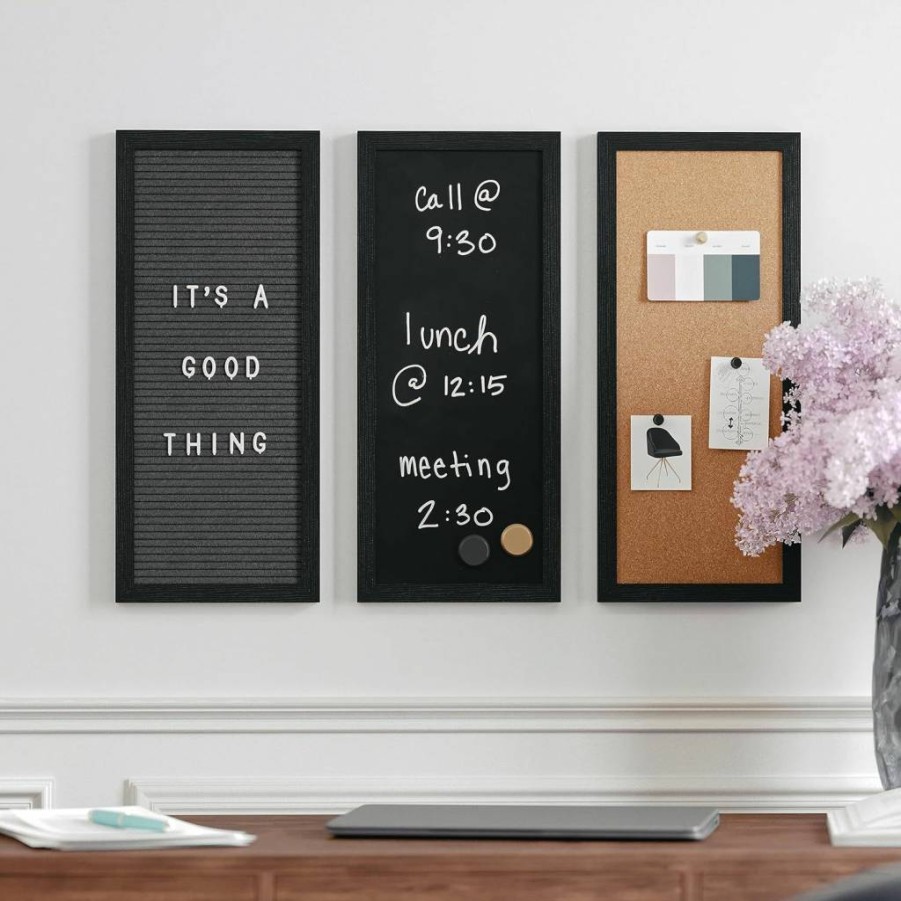 Martha Stewart Everette 18" x 24" Cork Board, Chalkboard & Letter Board Set with Push Pins, Magnets, Liquid Chalk & Letters - White Woodgrain Frame