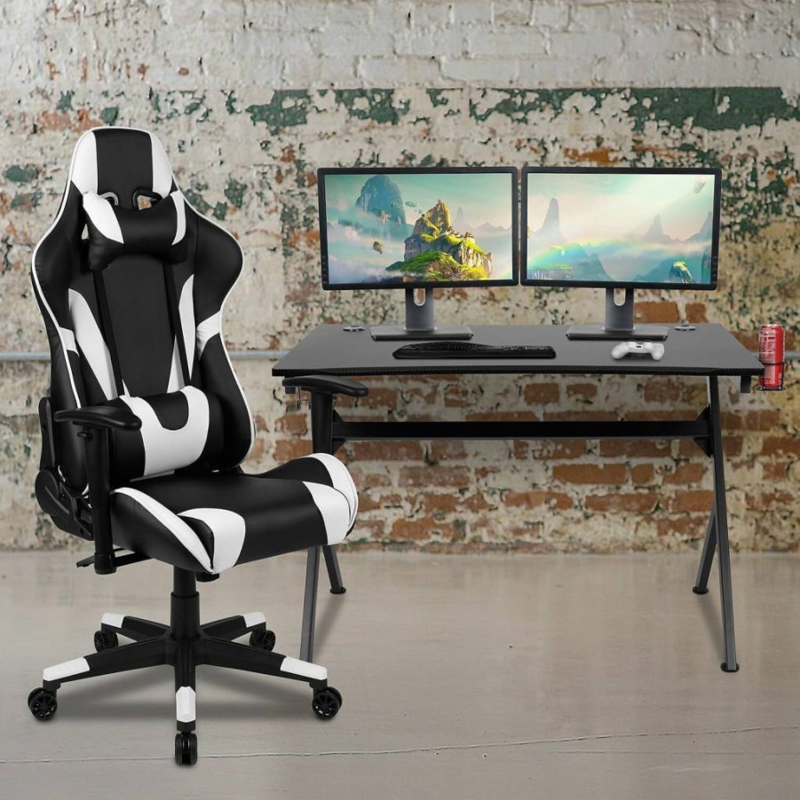Flash Furniture Red Gaming Desk and Chair Set with Footrest, Cup Holder & Headphone Hook - Ergonomic Reclining Gaming Chair and Desk Combo