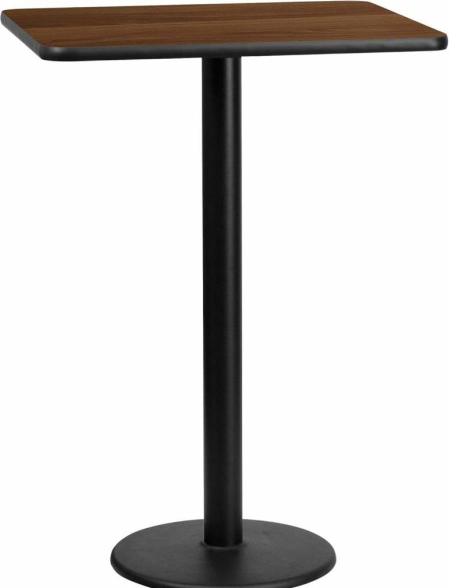 Flash Furniture Stiles 24x30 Inch Rectangular Laminate Table Top with 18 Inch Round Bar Height Base - Natural Finish Bar Table