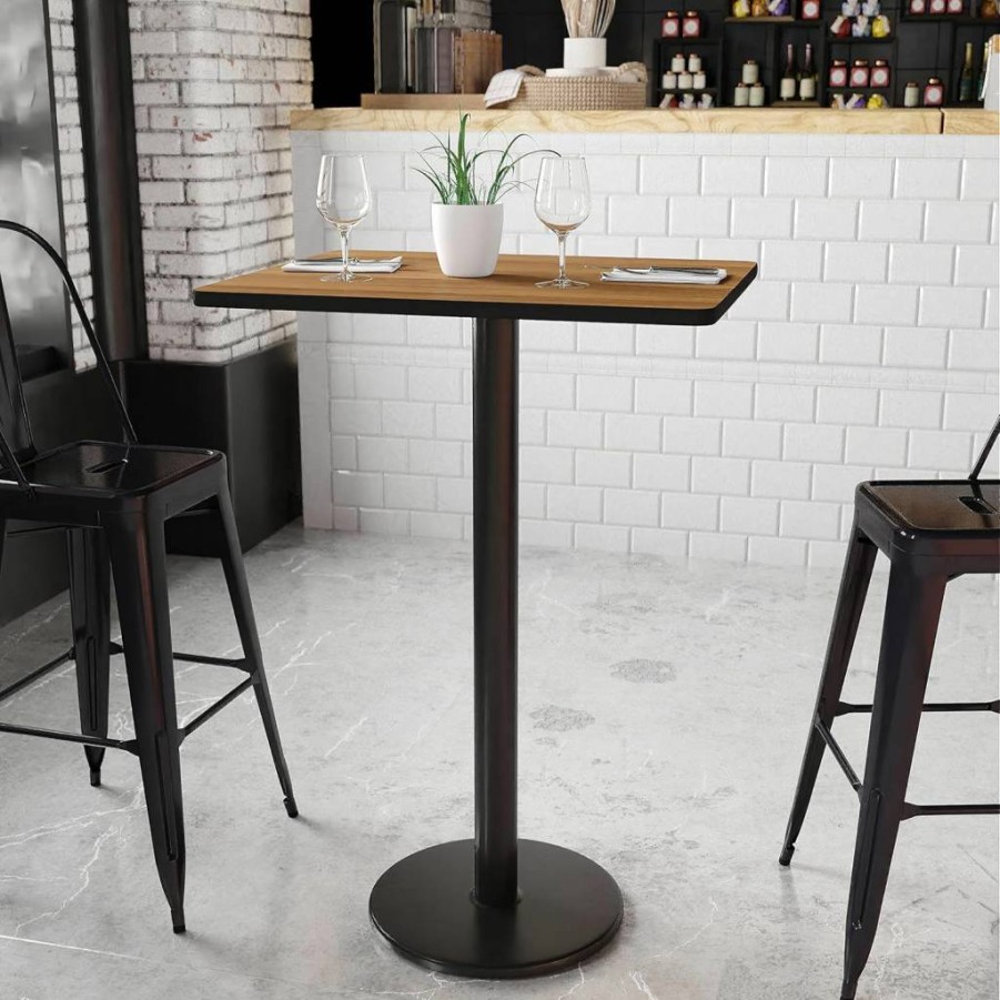 Flash Furniture Stiles 24x30 Inch Rectangular Laminate Table Top with 18 Inch Round Bar Height Base - Natural Finish Bar Table
