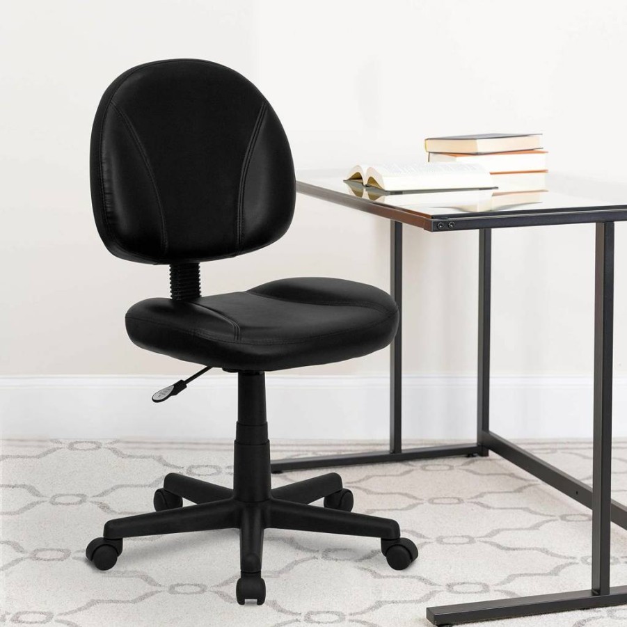 Flash Furniture Ronald Mid-Back Ergonomic Office Chair - Black Leathersoft Swivel Task Chair with Adjustable Back Depth