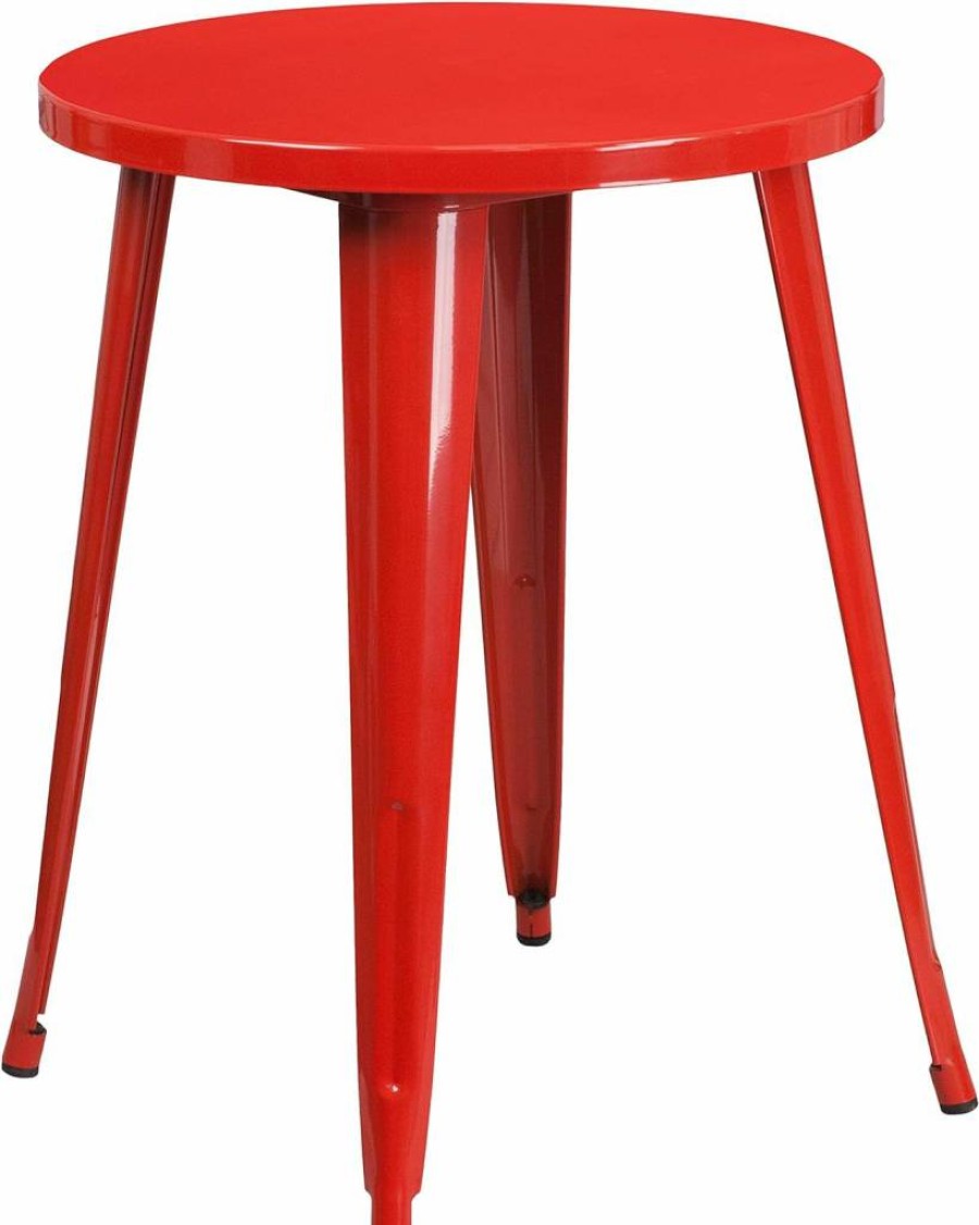 Flash Furniture 24-Inch Round Yellow Metal Table for Indoor & Outdoor Use - Commercial Grade Webb Series
