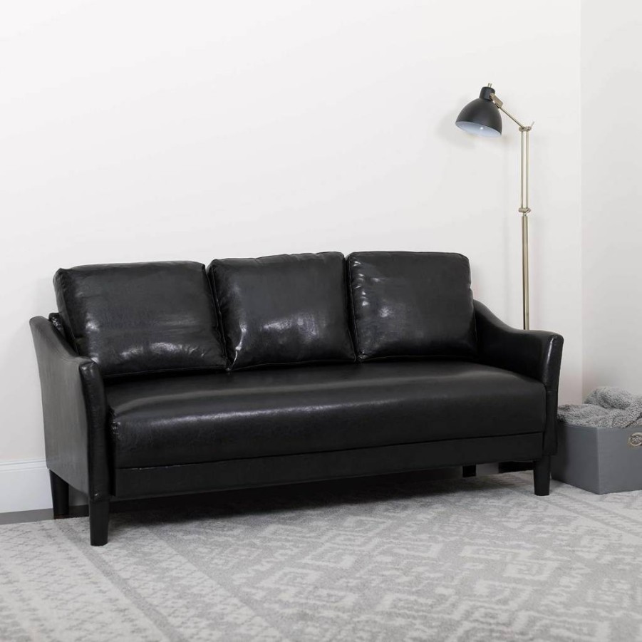 Flash Furniture Asti Black Leathersoft Upholstered Sofa - Modern Comfortable Living Room Couch