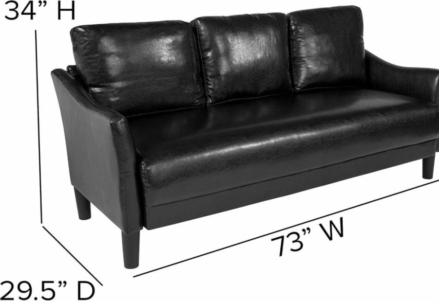 Flash Furniture Asti Black Leathersoft Upholstered Sofa - Modern Comfortable Living Room Couch