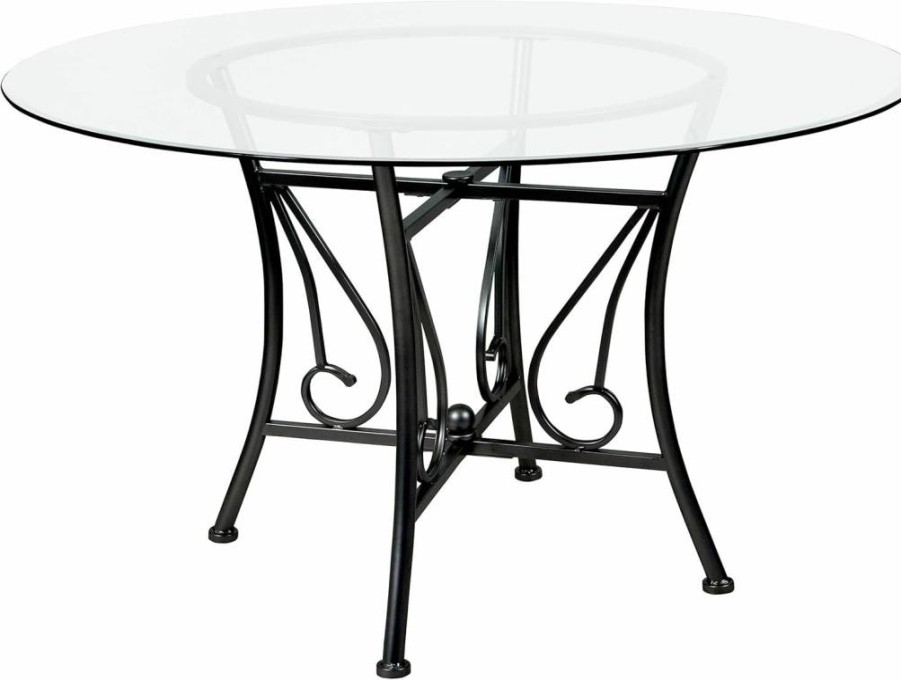 Flash Furniture 45" Round Glass Dining Table with Metal Frame - Matte Gold Finish, Modern Princeton Design