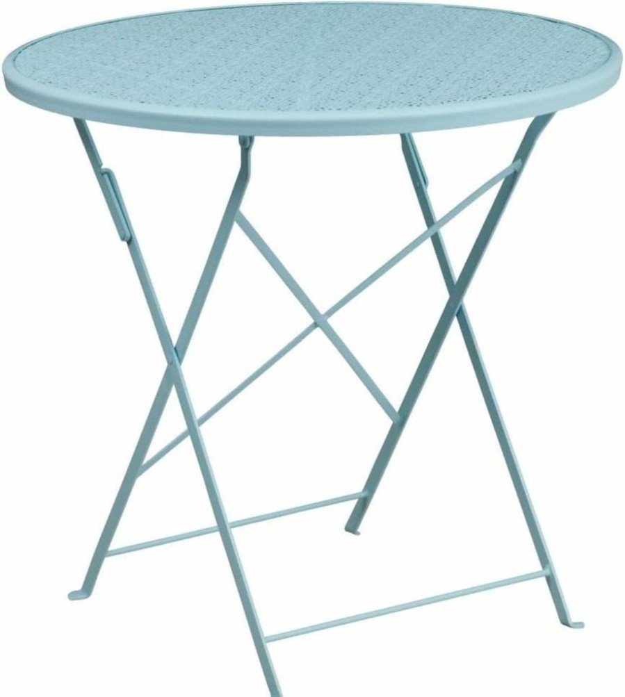 Flash Furniture 30-Inch Round Coral Steel Folding Table for Indoor & Outdoor Use – Commercial Grade Patio Table