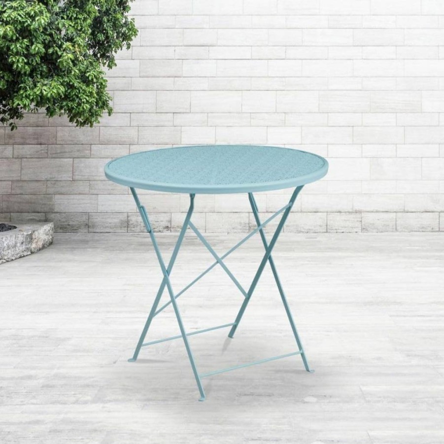 Flash Furniture 30-Inch Round Coral Steel Folding Table for Indoor & Outdoor Use – Commercial Grade Patio Table