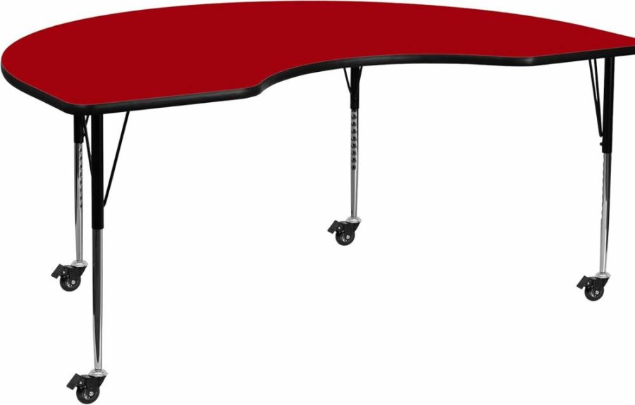 Flash Furniture Adjustable Height Gray Laminate Activity Table 48x72 Inches Mobile Kidney Shaped Work Surface
