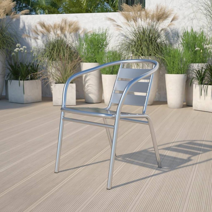 Flash Furniture Commercial Aluminum Stack Chair - Heavy Duty Triple Slat Back for Indoor & Outdoor Restaurant Use