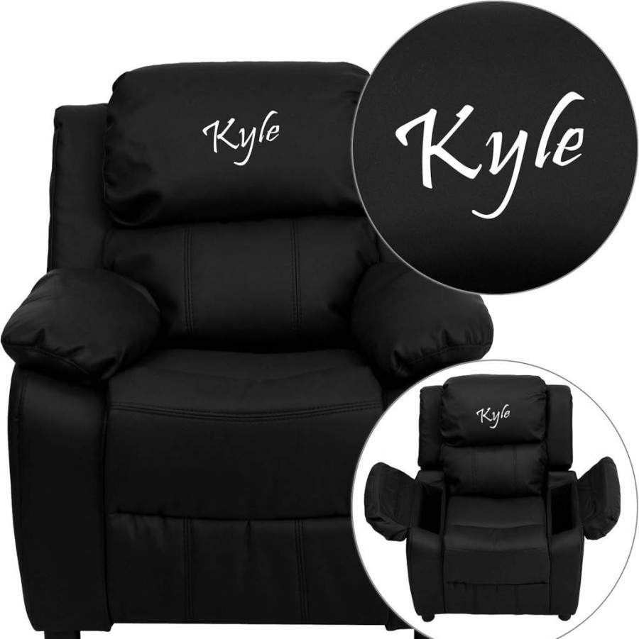 Flash Furniture TXT Black Kids Recliner - Comfortable Children's Reclining Chair for Home & Playroom