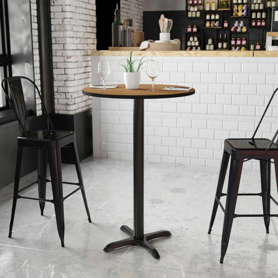 Flash Furniture 30-Inch Round Black Laminate Bar Table with 22x22 Inch Height-Adjustable Base