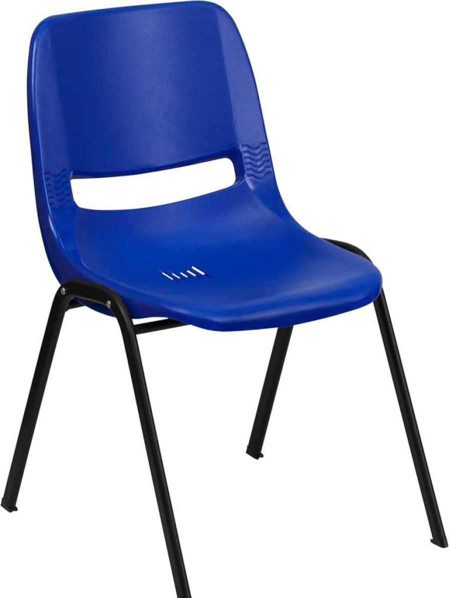 Flash Furniture 5-Pack Navy Ergonomic Stack Chairs with Black Frame - 440 lb Capacity, 12" Seat Height, Kids & Adults - Hercules Series