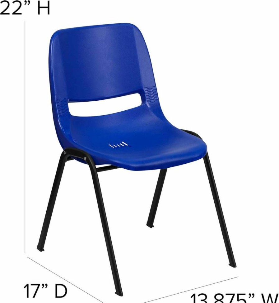 Flash Furniture 5-Pack Navy Ergonomic Stack Chairs with Black Frame - 440 lb Capacity, 12" Seat Height, Kids & Adults - Hercules Series