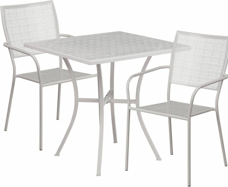 Flash Furniture 35.5" Square Coral Steel Patio Table Set with 2 Matching Chairs for Indoor-Outdoor Use