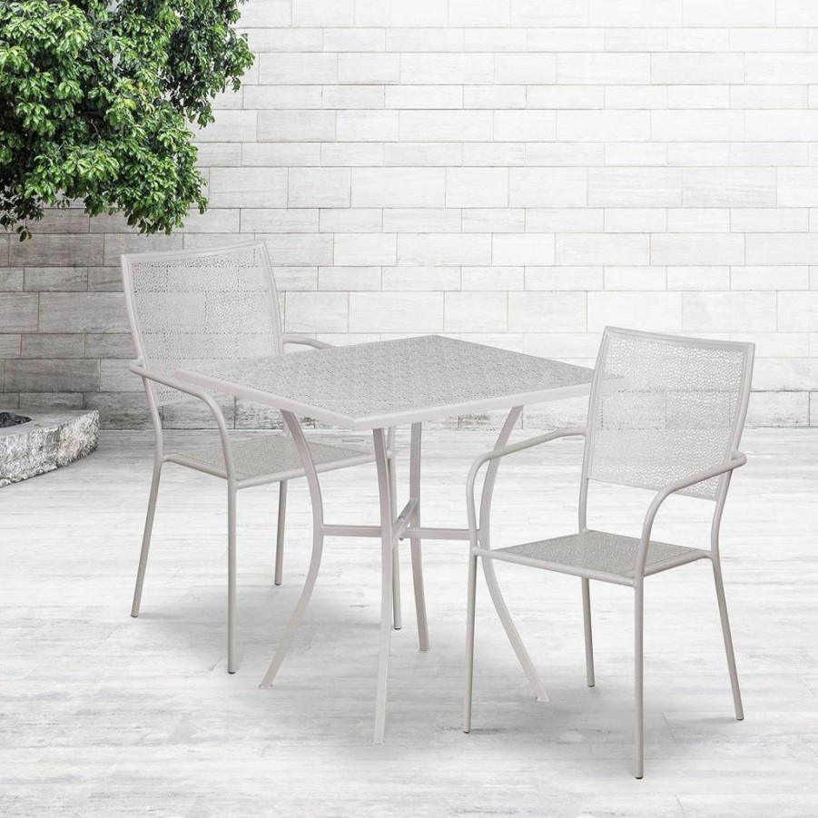 Flash Furniture 35.5" Square Coral Steel Patio Table Set with 2 Matching Chairs for Indoor-Outdoor Use