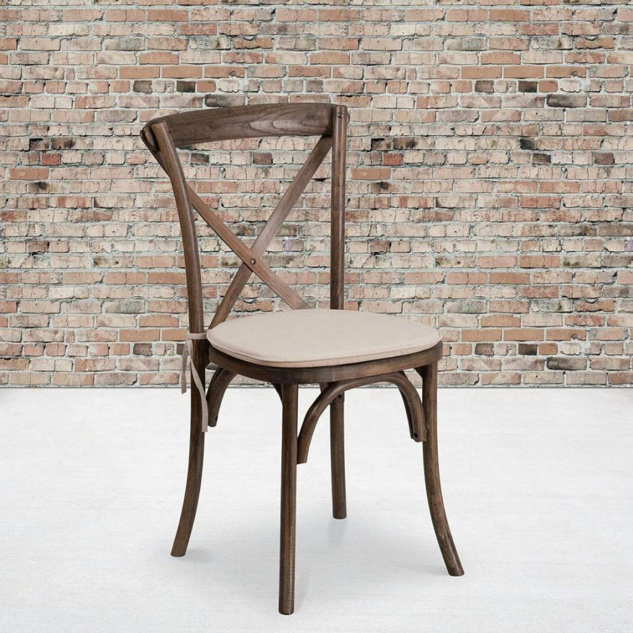 Flash Furniture Hercules Stackable Wood Cross Back Chair with Cushion - Early American Style