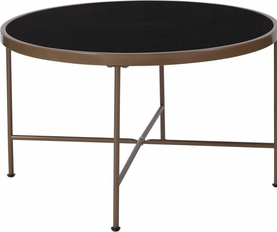 Flash Furniture Chelsea Black Glass Coffee Table with Matte Gold Frame - Modern Living Room Center Table