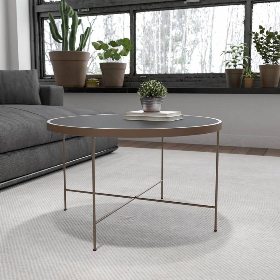 Flash Furniture Chelsea Black Glass Coffee Table with Matte Gold Frame - Modern Living Room Center Table