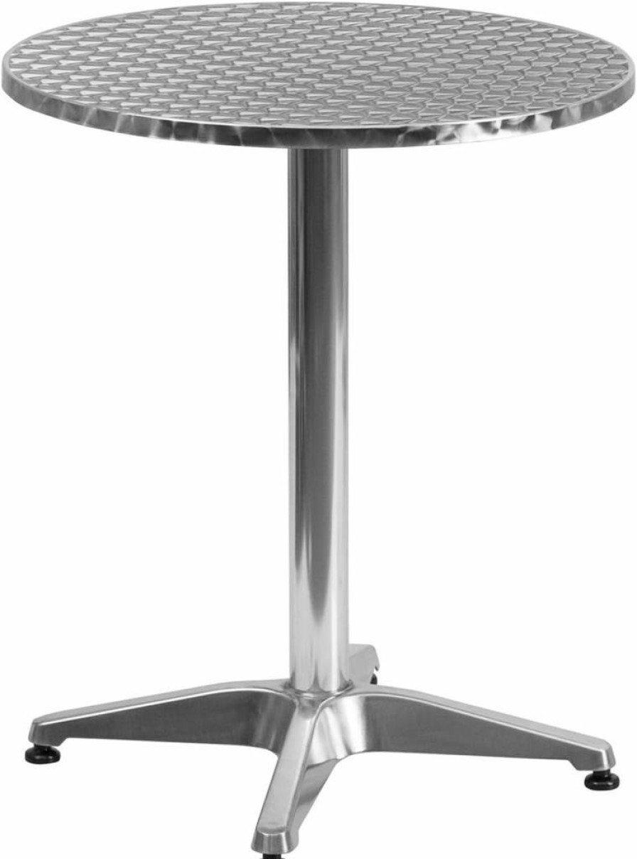 Flash Furniture 23.5" Round Aluminum Patio Set with 2 Beige Rattan Chairs - Indoor-Outdoor Dining Table