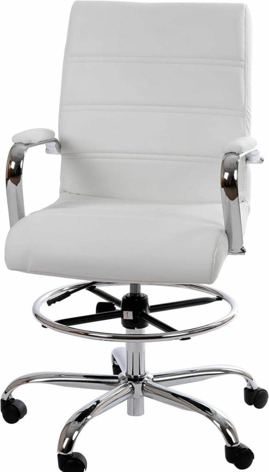 Flash Furniture Whitney Mid-Back Swivel Office Chair with Adjustable Height, Padded Leathersoft Seat, Armrests & Foot Ring - White & Chrome Drafting Chair for Desk