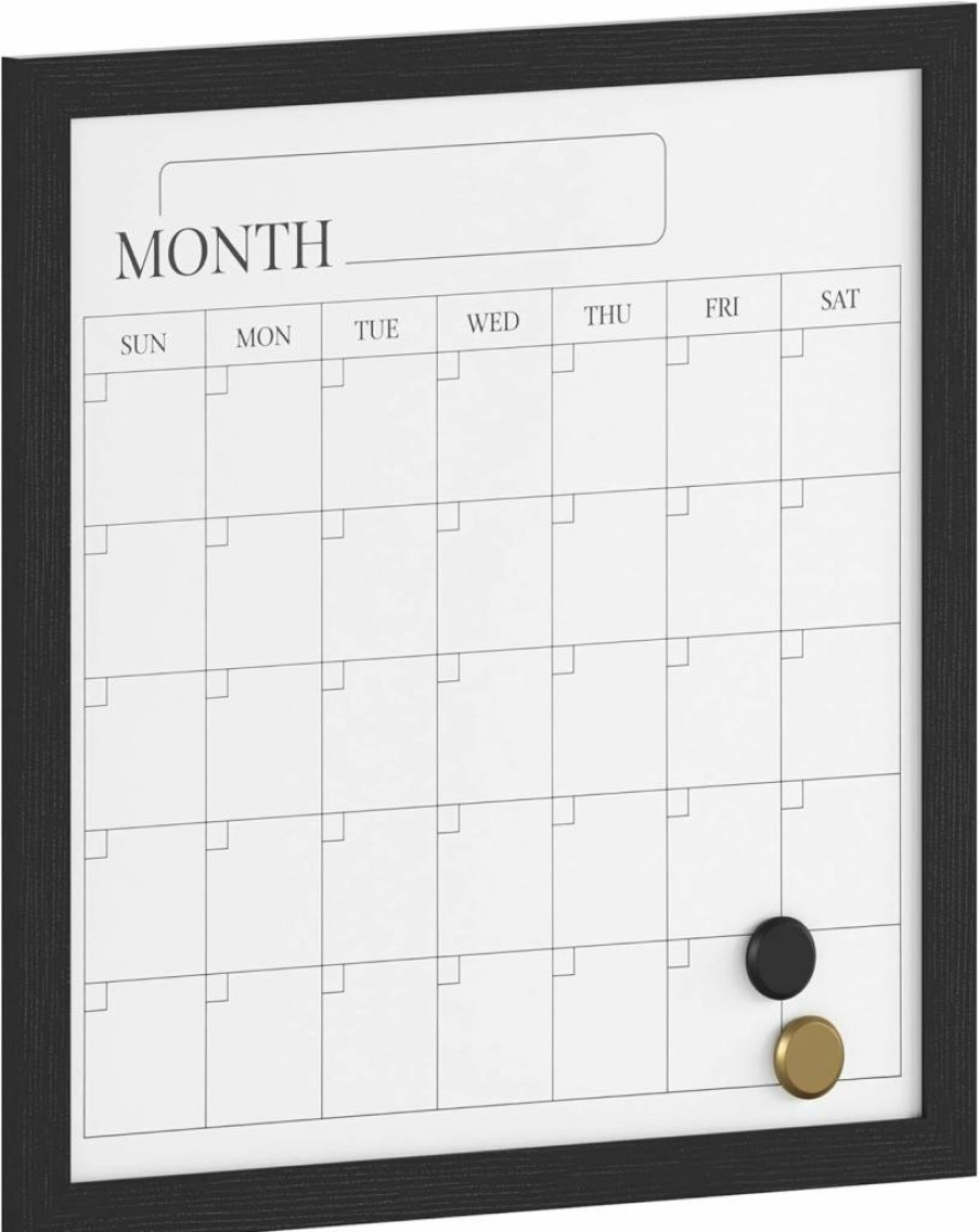 Martha Stewart Everette 18" x 18" Magnetic Monthly Calendar Dry Erase Board with Marker & 2 Magnets - Black Woodgrain Frame