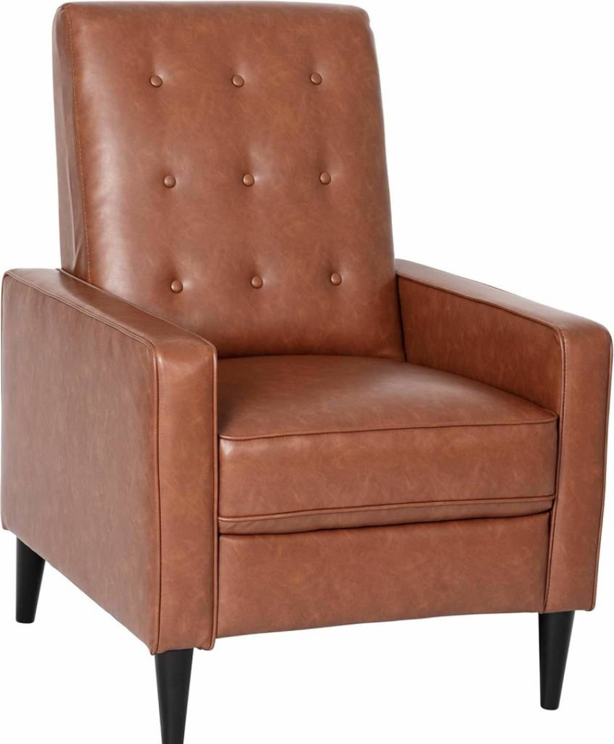 Flash Furniture Ezra Leathersoft Mid-Century Modern Recliner Chair - Cognac Brown Pushback Tufted Design for Home & Office