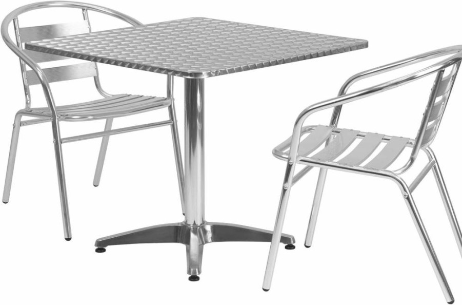Flash Furniture Lila 31.5" Square Aluminum Patio Dining Set with 2 Slat Back Chairs for Indoor and Outdoor Use