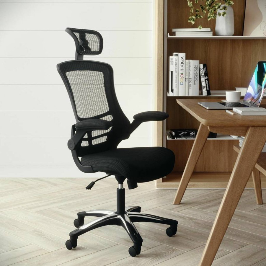 Flash Furniture Kelista Ergonomic Mesh Office Chair - High-Back Swivel Design with Adjustable Lumbar Support & Seat Height, Black Desk Chair