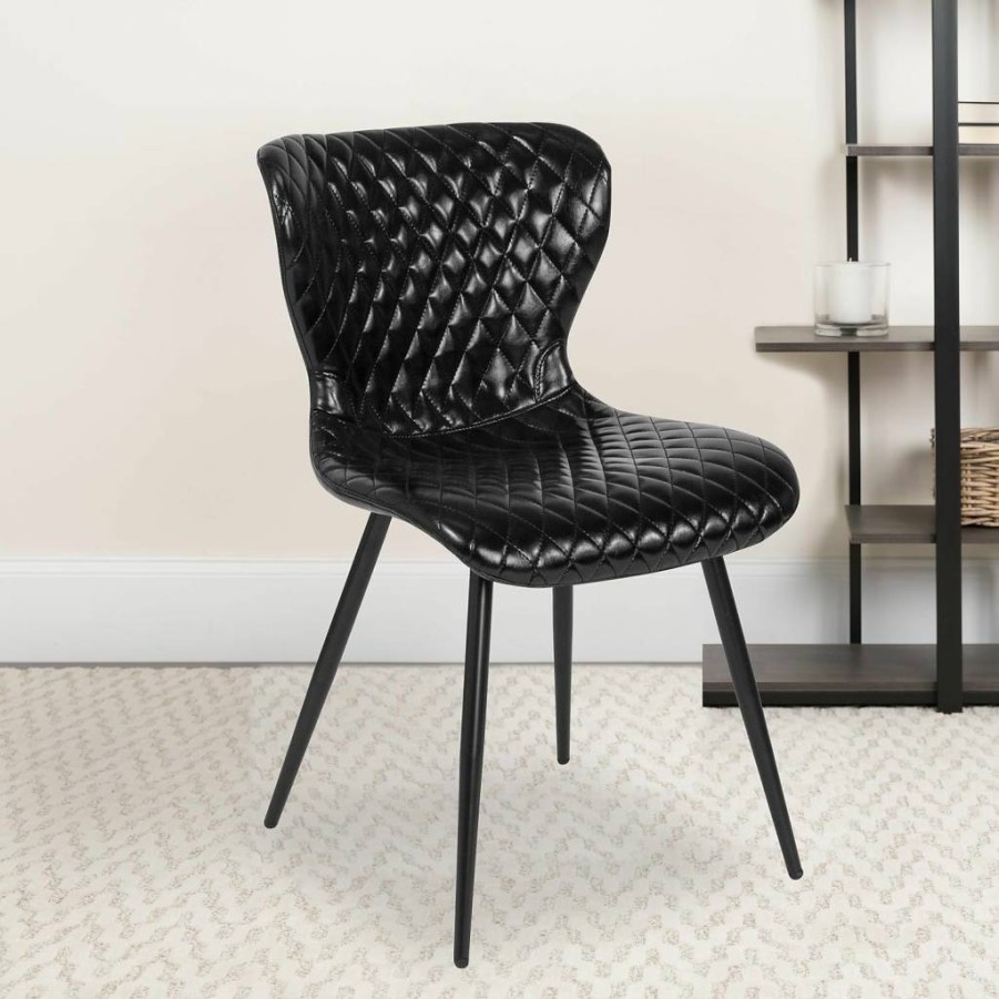 Flash Furniture 4-Pack Black Vinyl Upholstered Chairs, Modern Bristol Design for Office or Dining