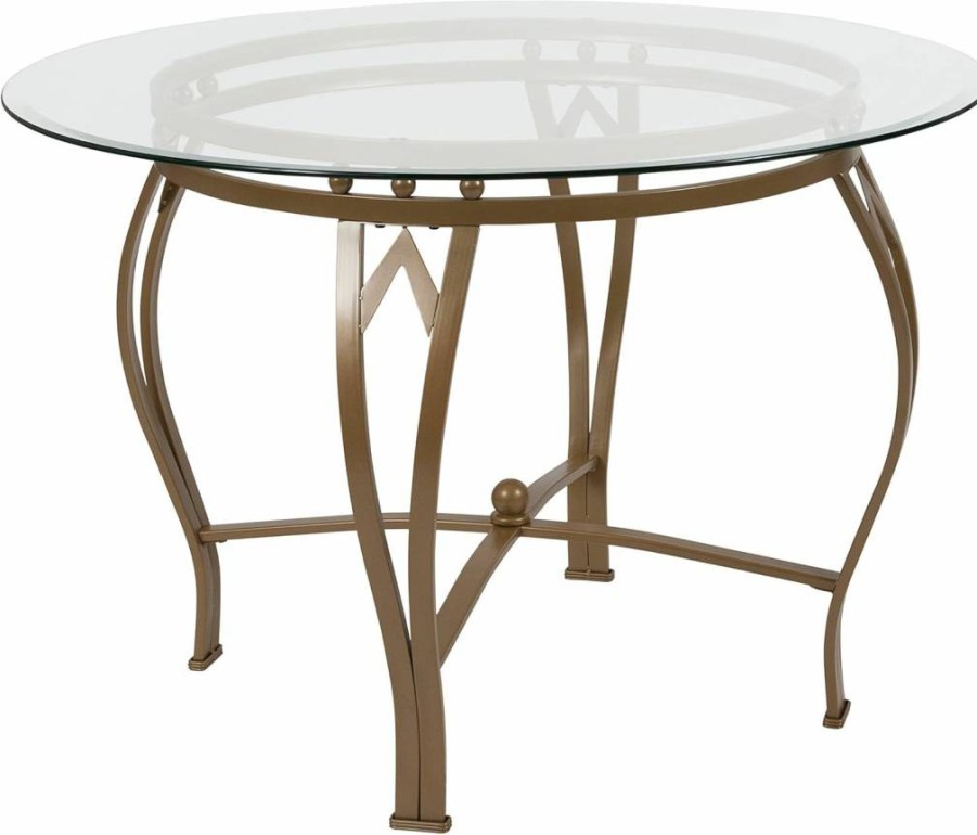 Flash Furniture 45-Inch Round Glass Dining Table with Gold Metal Frame - Modern Kitchen & Dining Room Decor