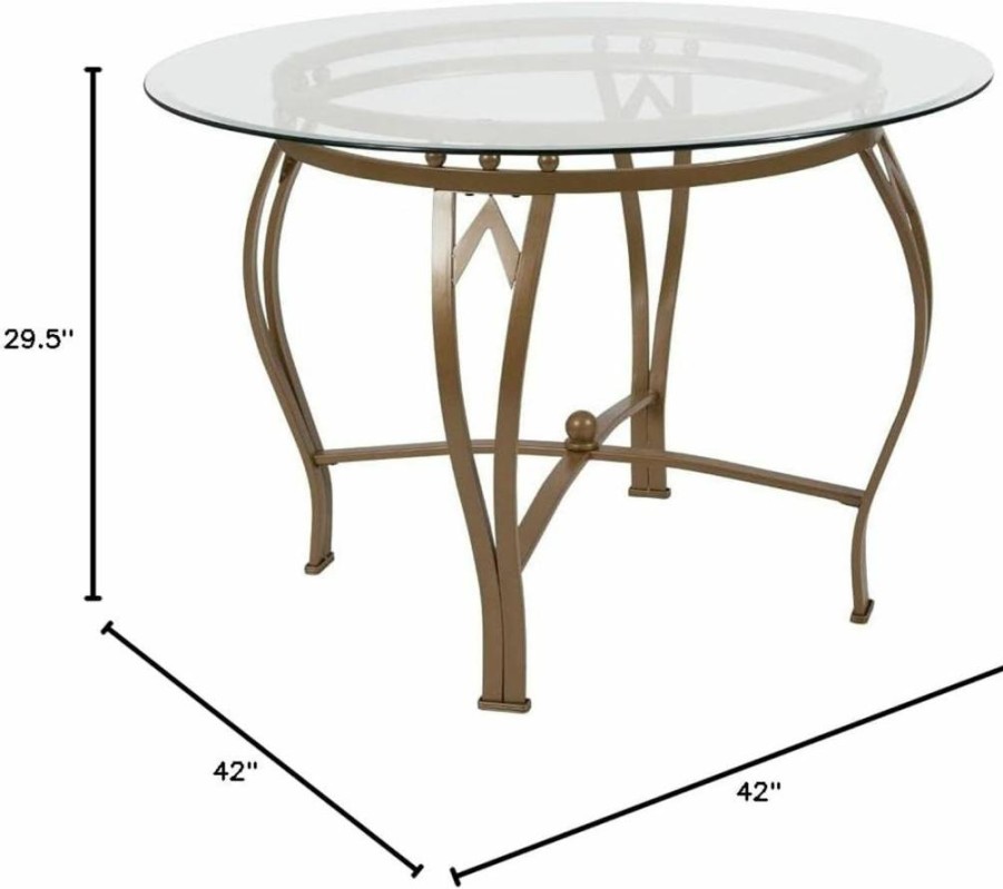Flash Furniture 45-Inch Round Glass Dining Table with Gold Metal Frame - Modern Kitchen & Dining Room Decor