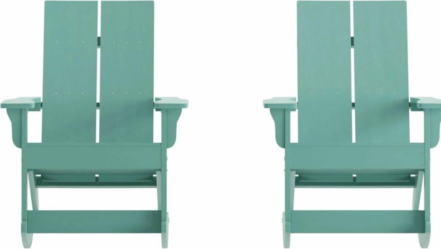 Flash Furniture Finn Modern Poly Resin Adirondack Rocking Chair - All-Weather Gray - Stainless Steel Hardware - Commercial Grade