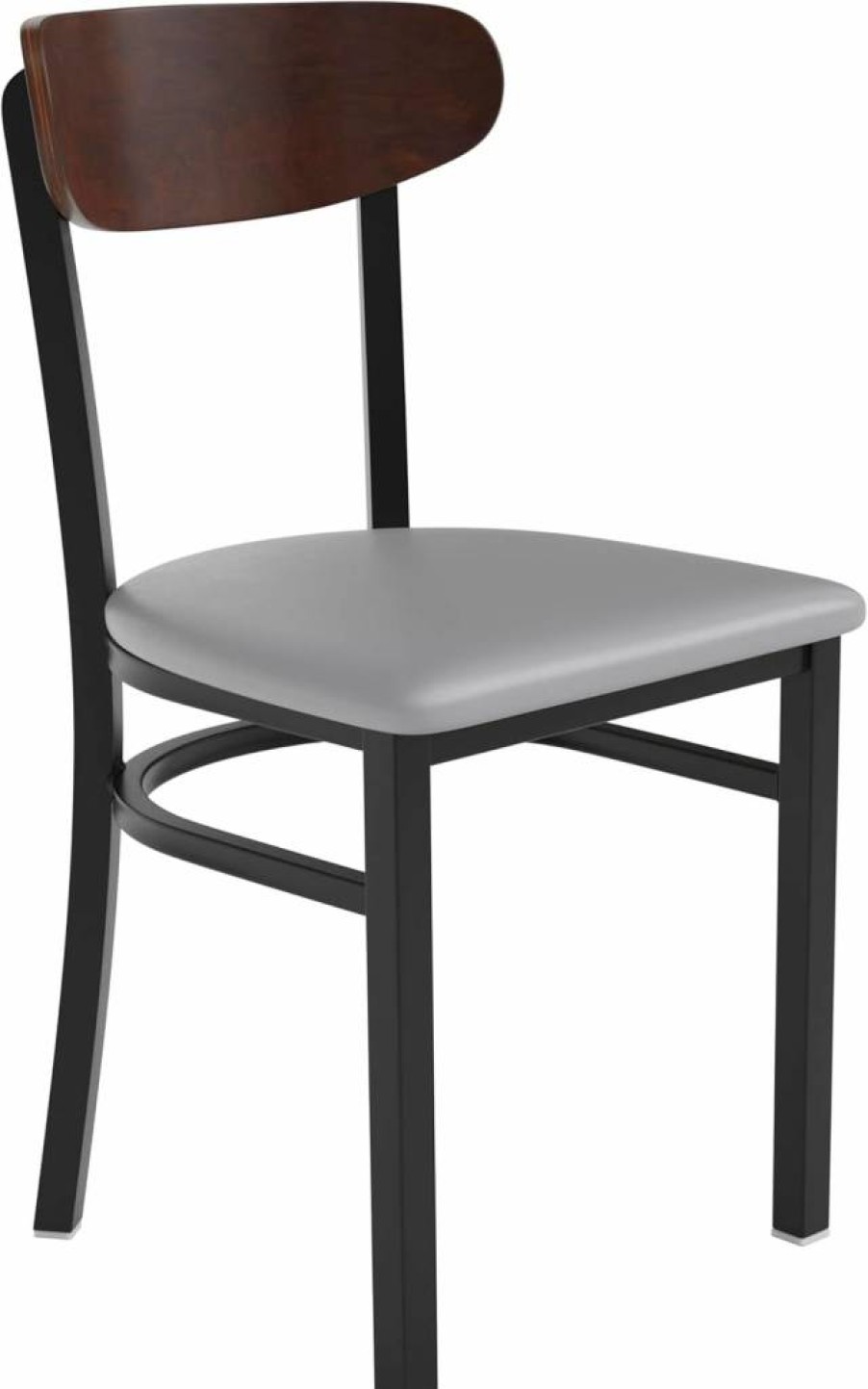 Flash Furniture Wright 2-Pack Commercial Dining Chairs - Walnut Boomerang Back, Black Vinyl Seats, 500lb Capacity Steel Frame with Footrest