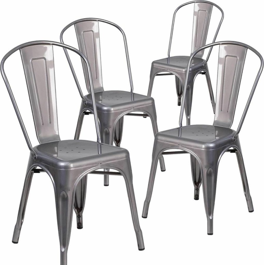 Flash Furniture Lincoln Metal Stackable Chair - Clear Coated Indoor Seating