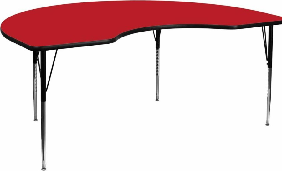 Flash Furniture Wren 48" x 96" Adjustable Height Kidney-Shaped Activity Table - Grey HP Laminate Work Surface for Office or Classroom