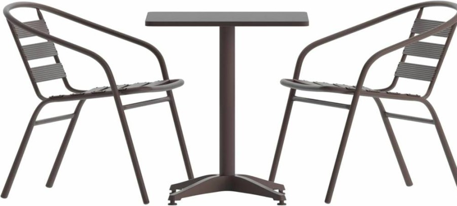 Flash Furniture 27.5 Inch Square Aluminum Patio Dining Set with 2 Slat Back Chairs for Indoor and Outdoor Use