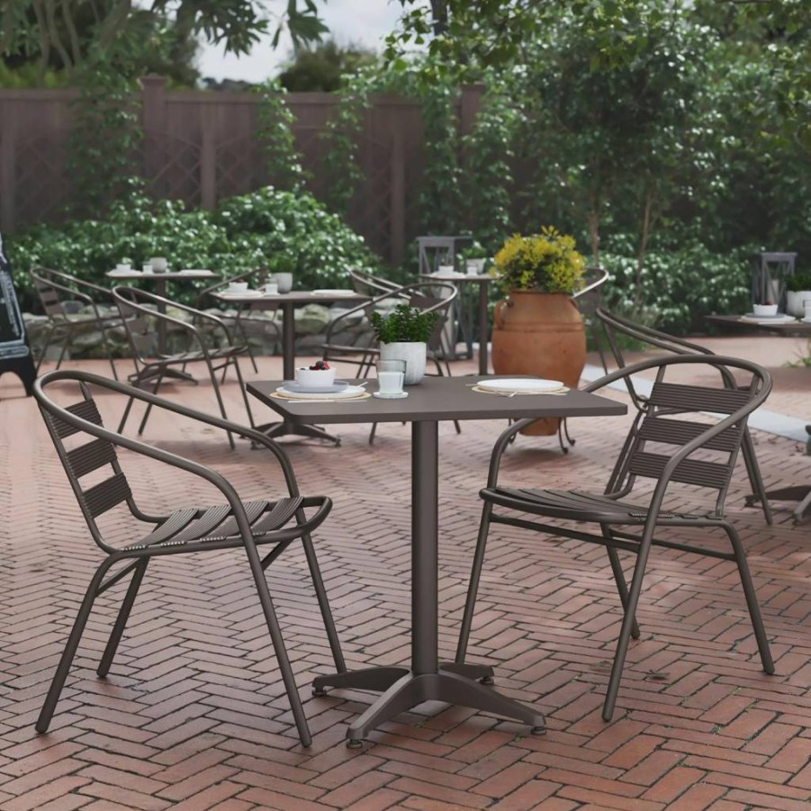 Flash Furniture 27.5 Inch Square Aluminum Patio Dining Set with 2 Slat Back Chairs for Indoor and Outdoor Use